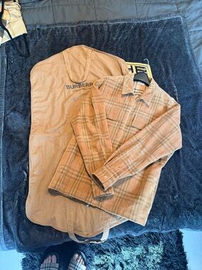 Burberry Men’s Corduroy Tan Plaid Lightweight Shirt Jacket